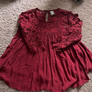 Chic Burgundy Lace Women's baby doll Blouse